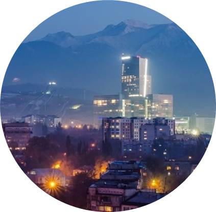 Almaty, Kazakhstan Skyline and mountains