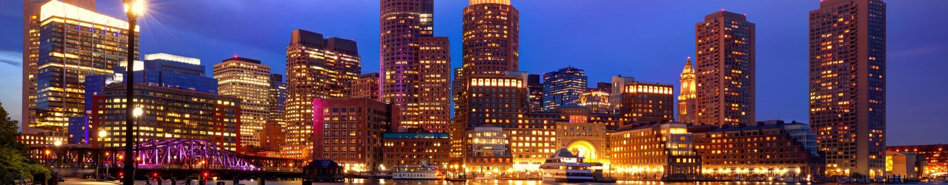Night time skyline view of Boston