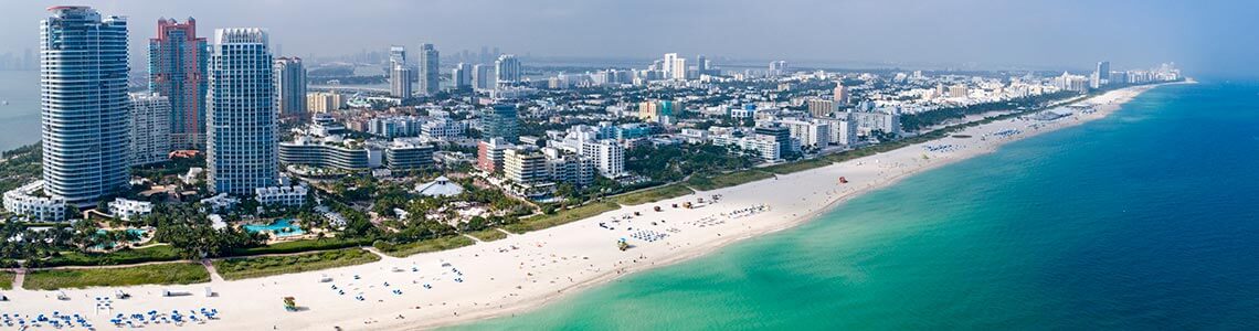 Aerial view of South Beach Miami, FL