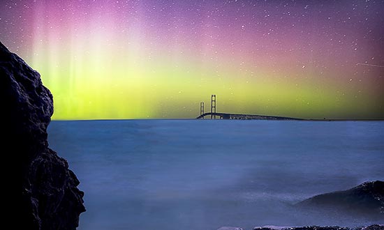 Mackinaw Bridge with Northern Lights