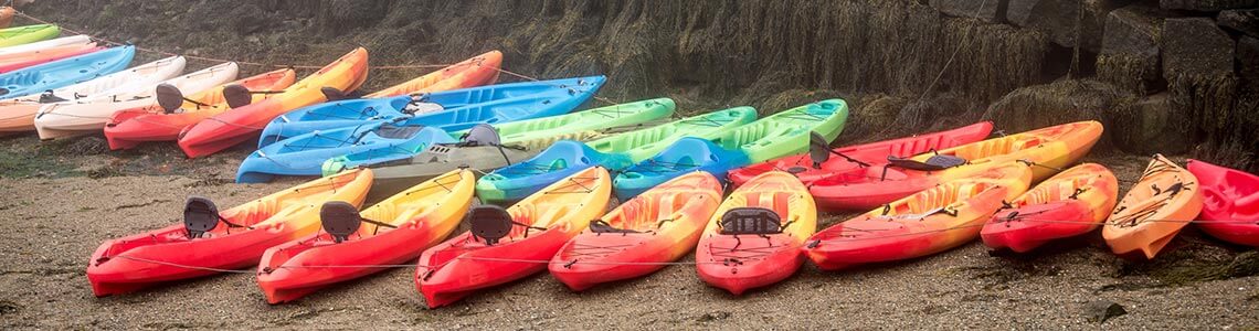 Ocean kayaks on a Rhode Island beach