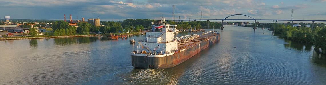 Cargo ship arriving in Greeenbay, WI