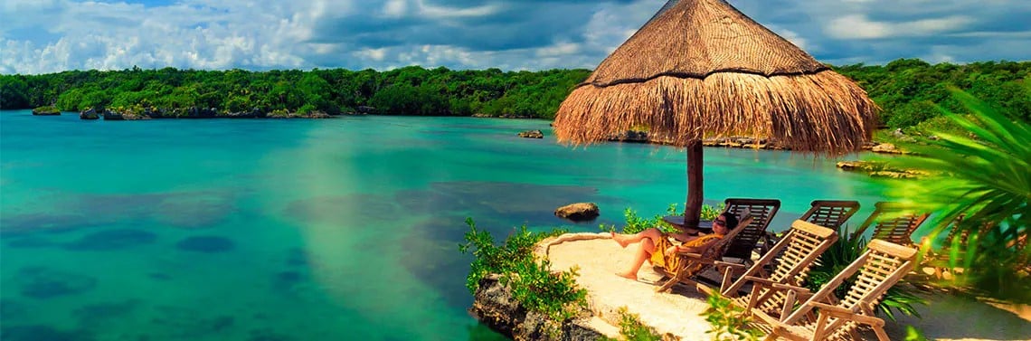 relaxing in a tropical paradise lagoon in Mexico