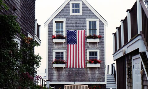 American flag displayed on beach house